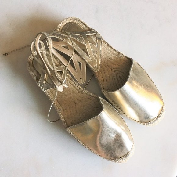 New! Zara gold lace up espadrille sandals / jute shoes - Picture 4 of 8